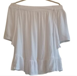Crown & Ivy Small Off Shoulder Peasant Top White Ruffle Hem Short Sleeve Boho...